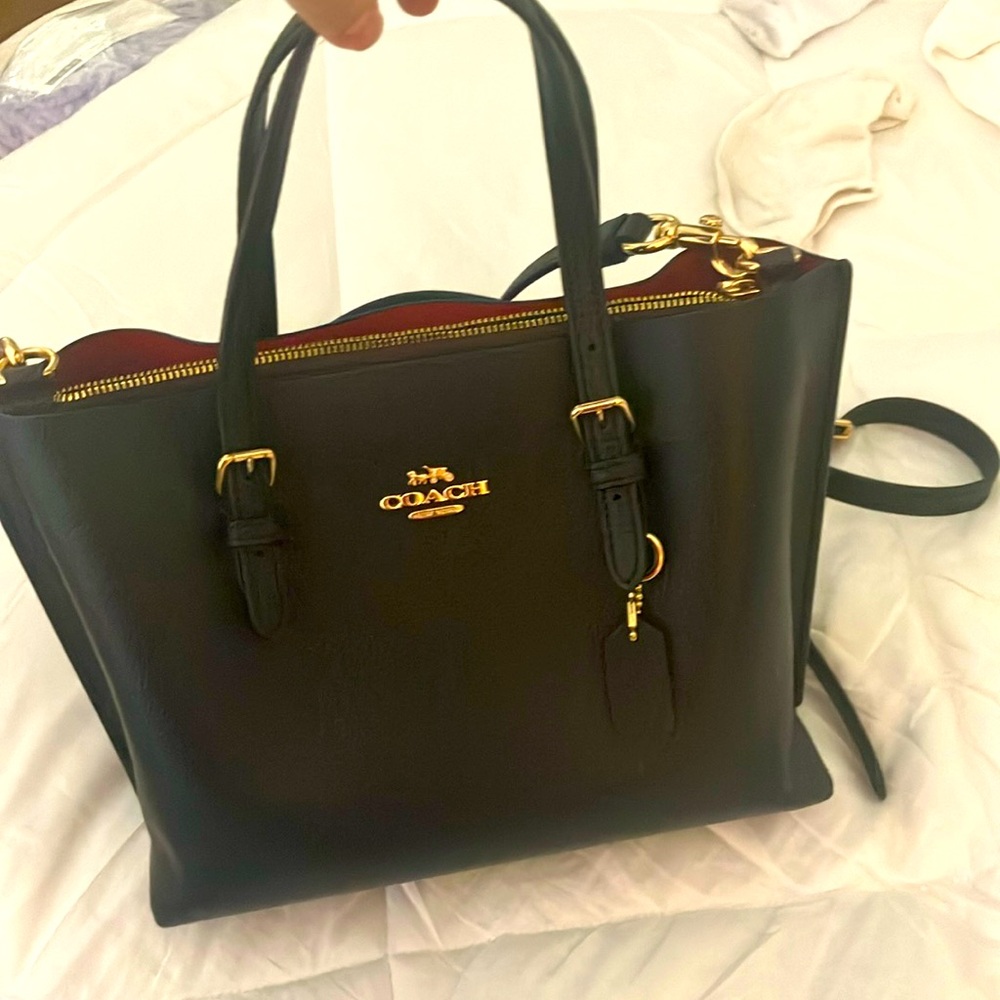 Coach black cross body bag removable strap red interior